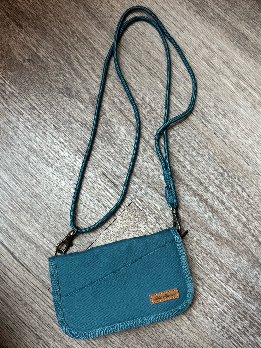 Eddie Bauer Teal Blue Cord Strap Crossbody Wallet Neck Pouch
